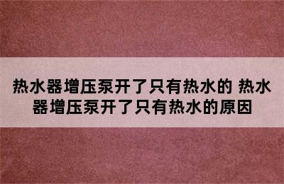 热水器增压泵开了只有热水的 热水器增压泵开了只有热水的原因